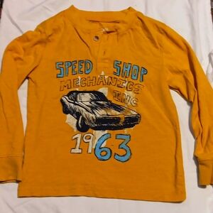 Boys car mechanic yellow graphic long sleeve tshirg with 2 buttons size 5T
